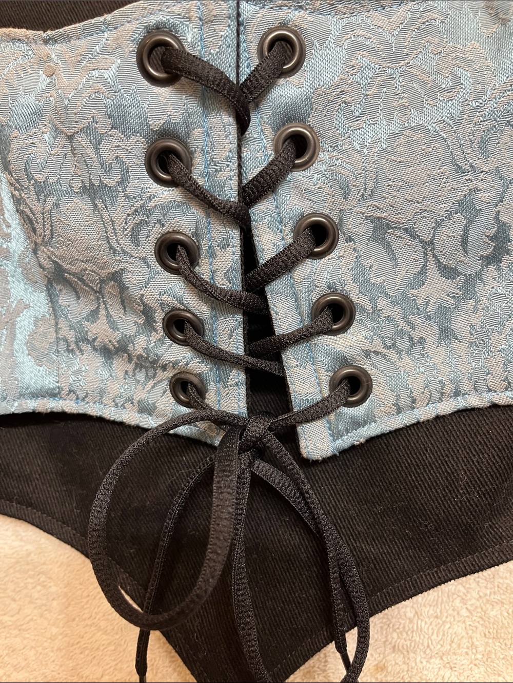 👑🎀👑🎀Blue brocade lace-up cropped corset top👑🎀👑 - Picture 7 of 7